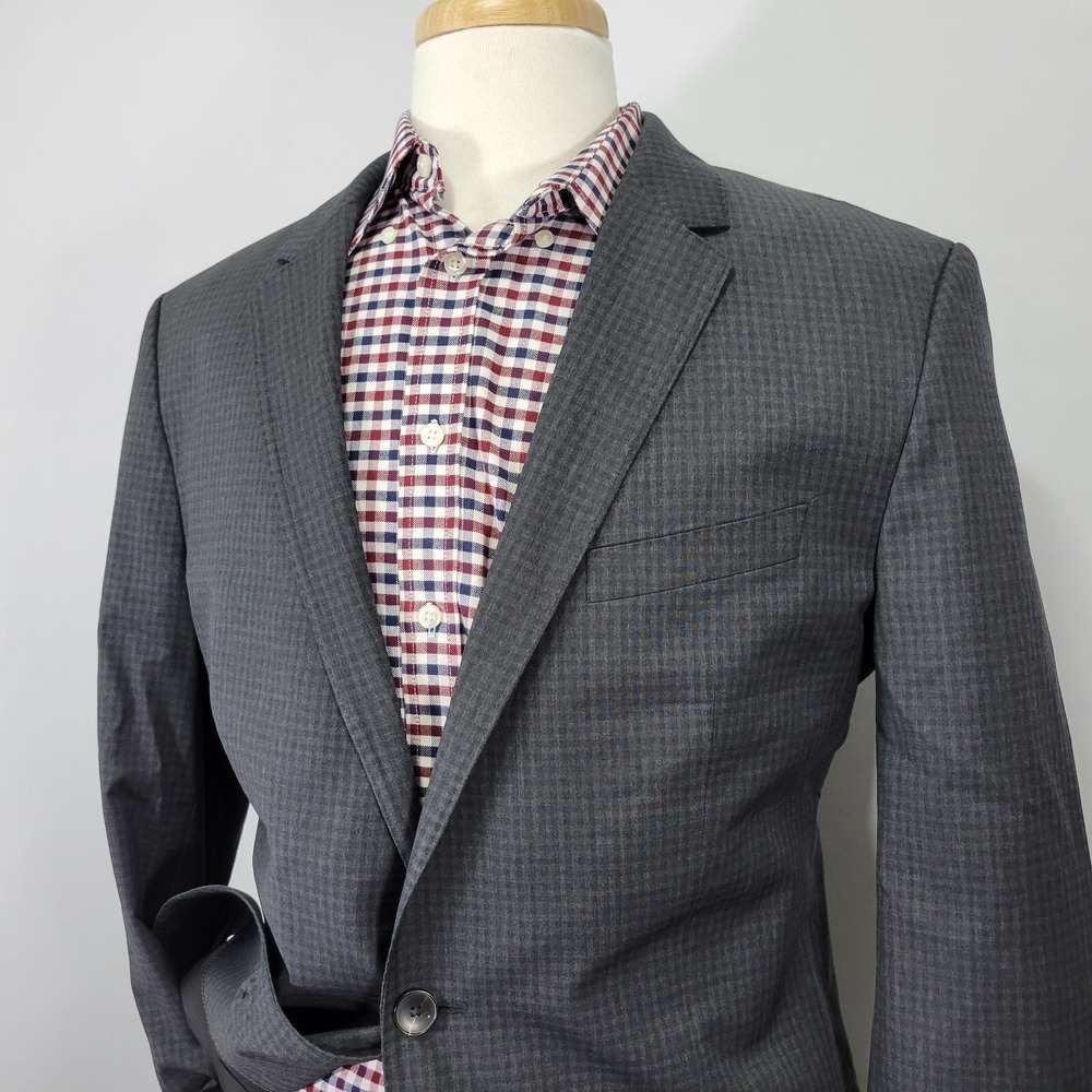 Men's Hugo Boss Sport Coat Blazer Two Button Charcoal Gray Checked Reda Size 44R - Picture 4 of 16